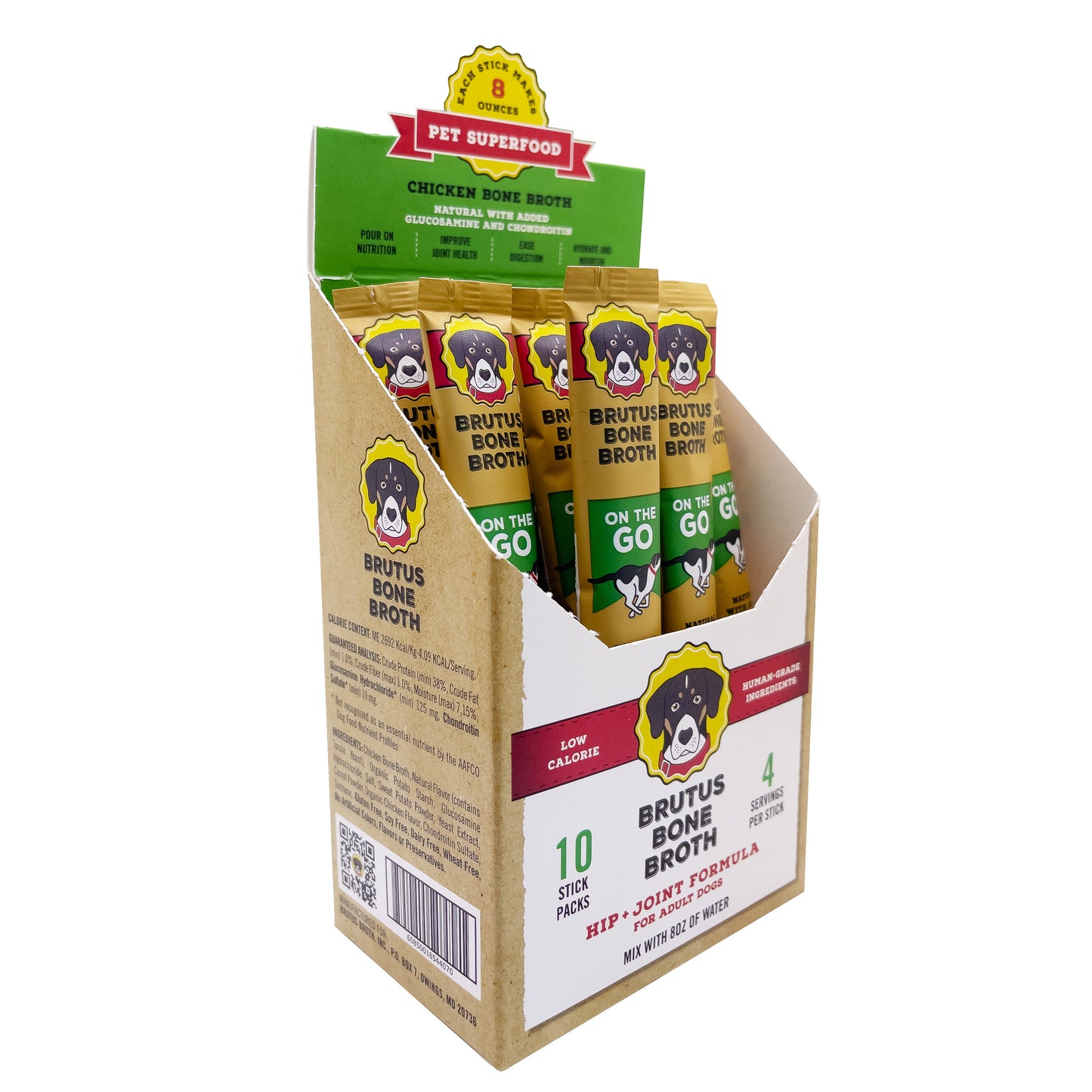 POS holder for 10 Chicken Instant Brutus Bone Broth Sticks - Angled