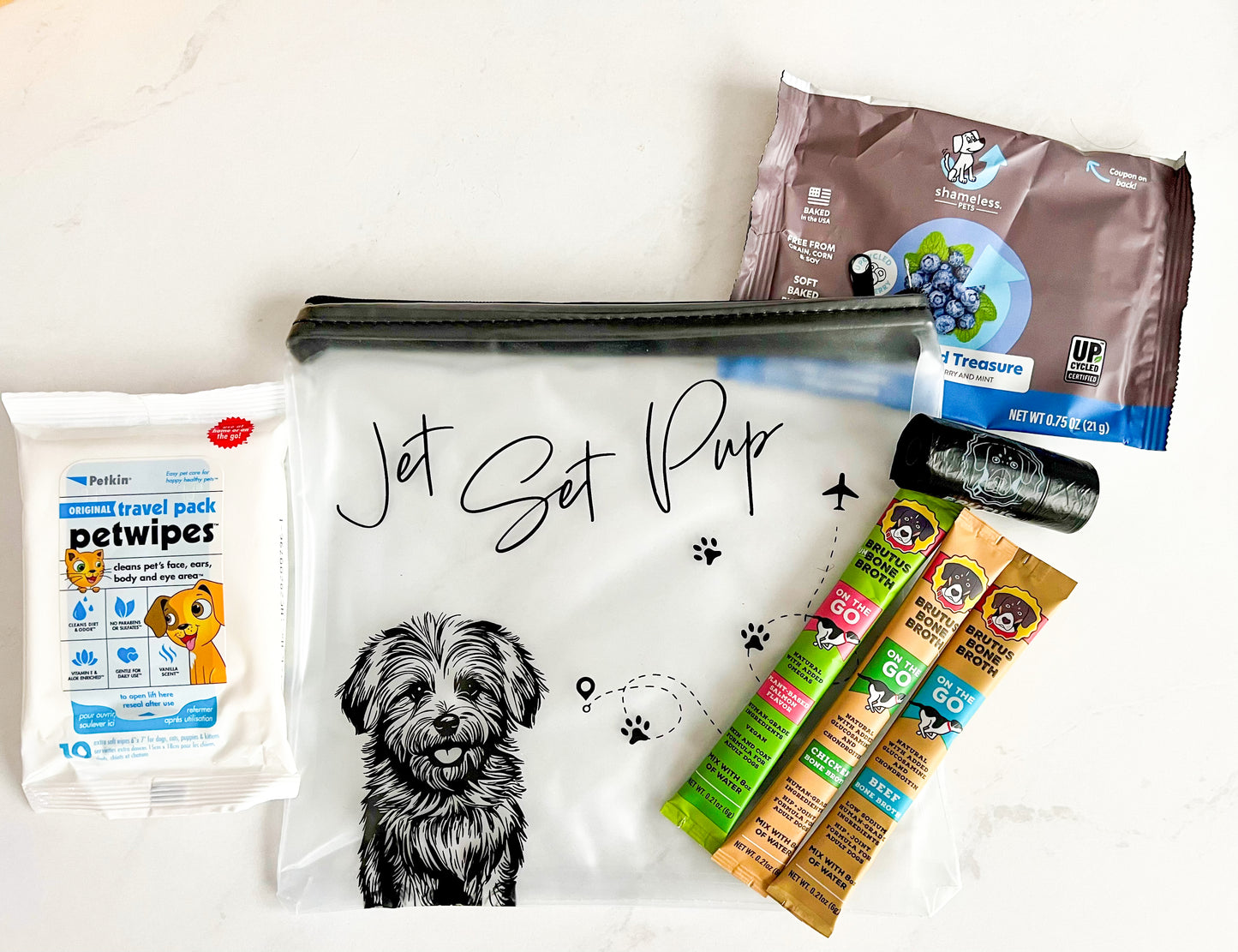 Dow cow plush, Brutus on the Go sticks, Jet Set Pup bag