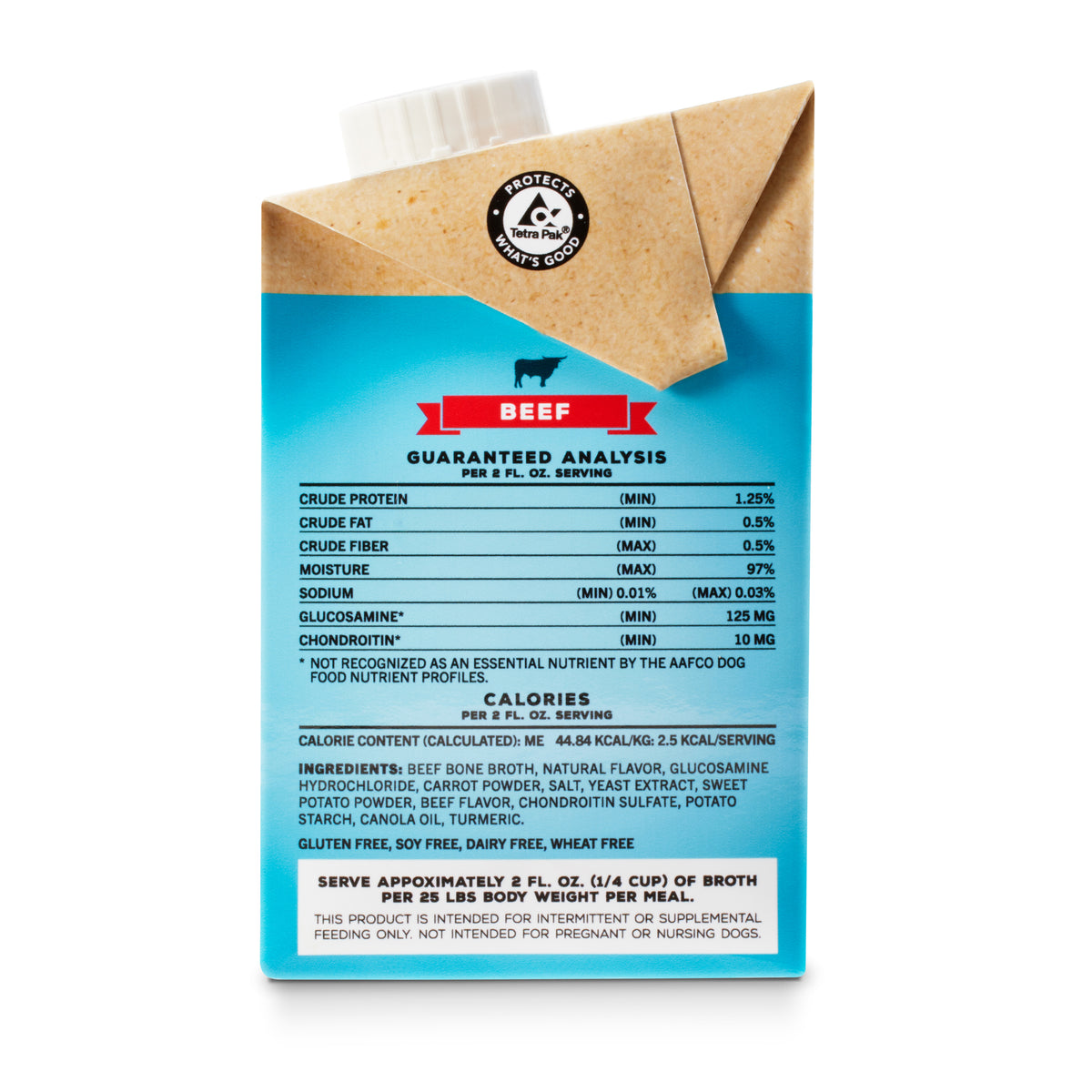 Mini Beef Brutus Broth side of box with guaranteed analysis. See product description for full details.