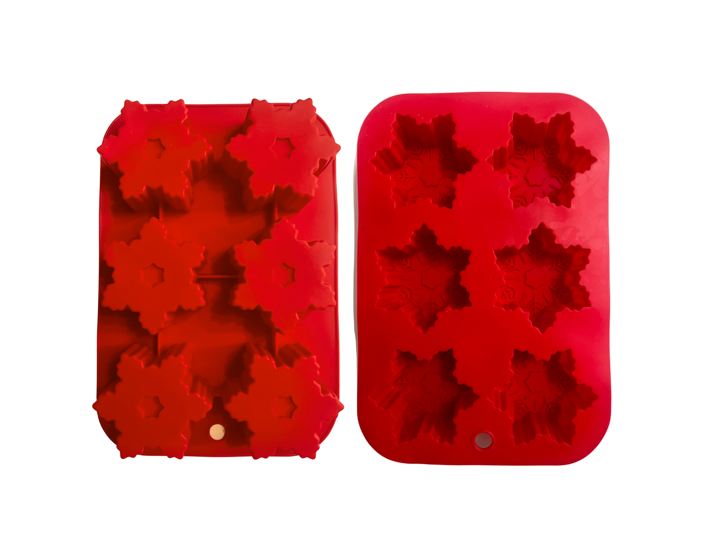Top and bottom view of ed snowflake silicone treat tray
