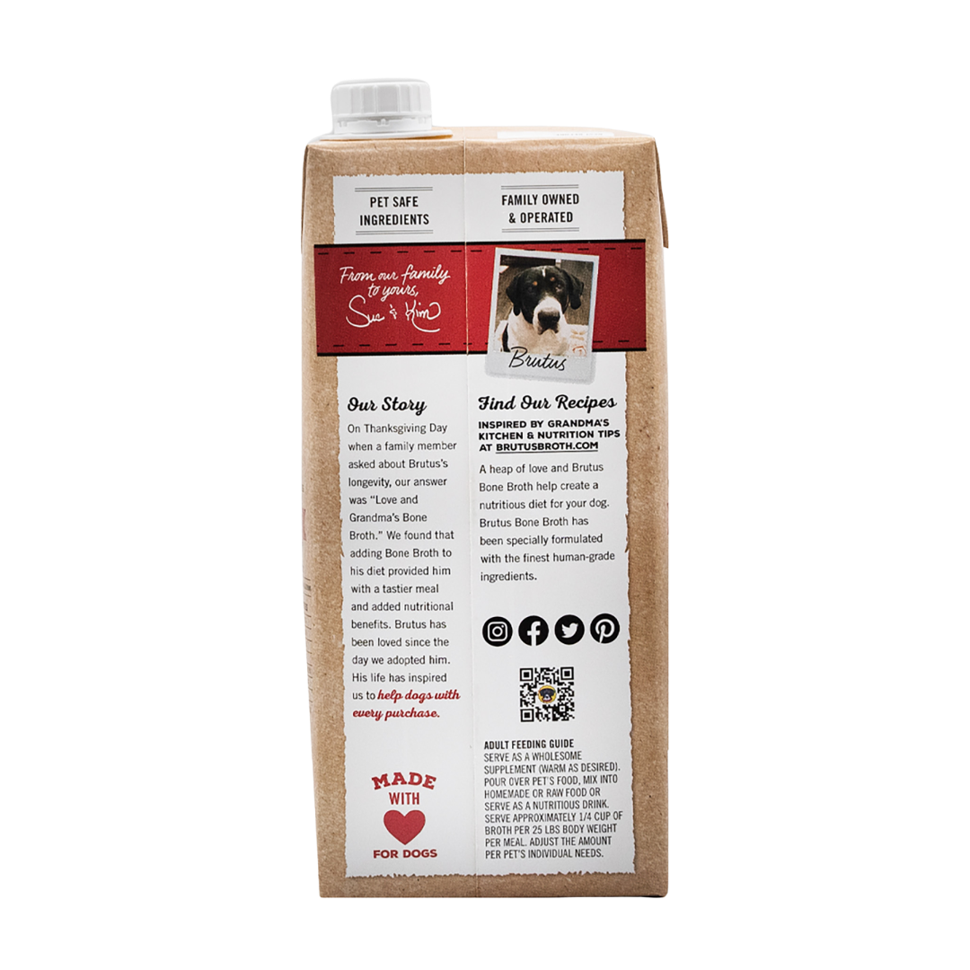 Pork Brutus Bone Broth back of box with Our Story. Please reference our About Us page for full details.