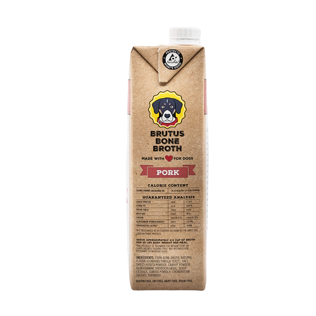 Nutritional Analysis Side of Brutus Bone Broth Pork Flavor box. Please reference product description for details