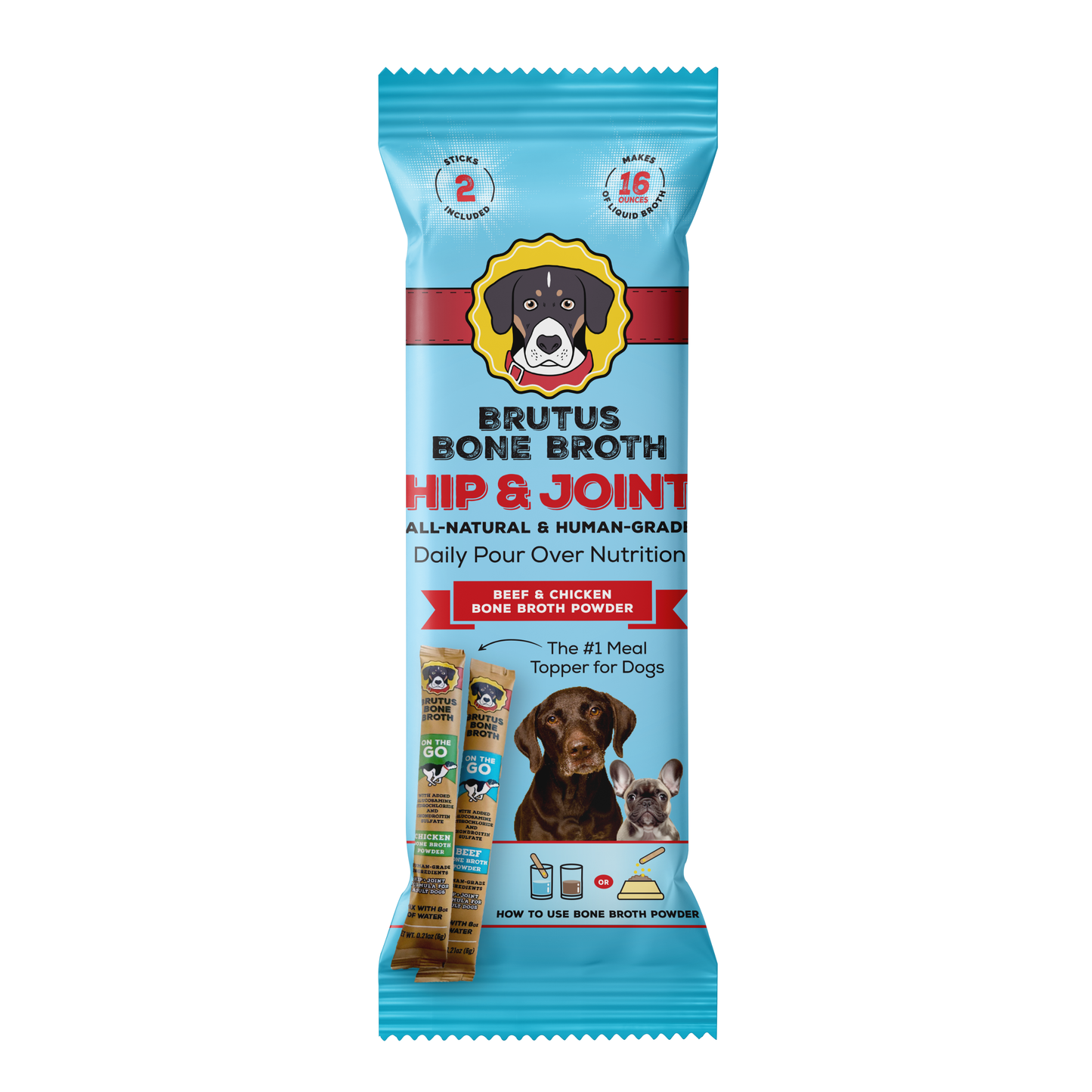 Brutus Bone Broth Hip & Joint supplement package on a white background