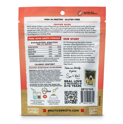 Brutus Bone Broth Probiotic Pork Bone Broth Powder - Back of Bag