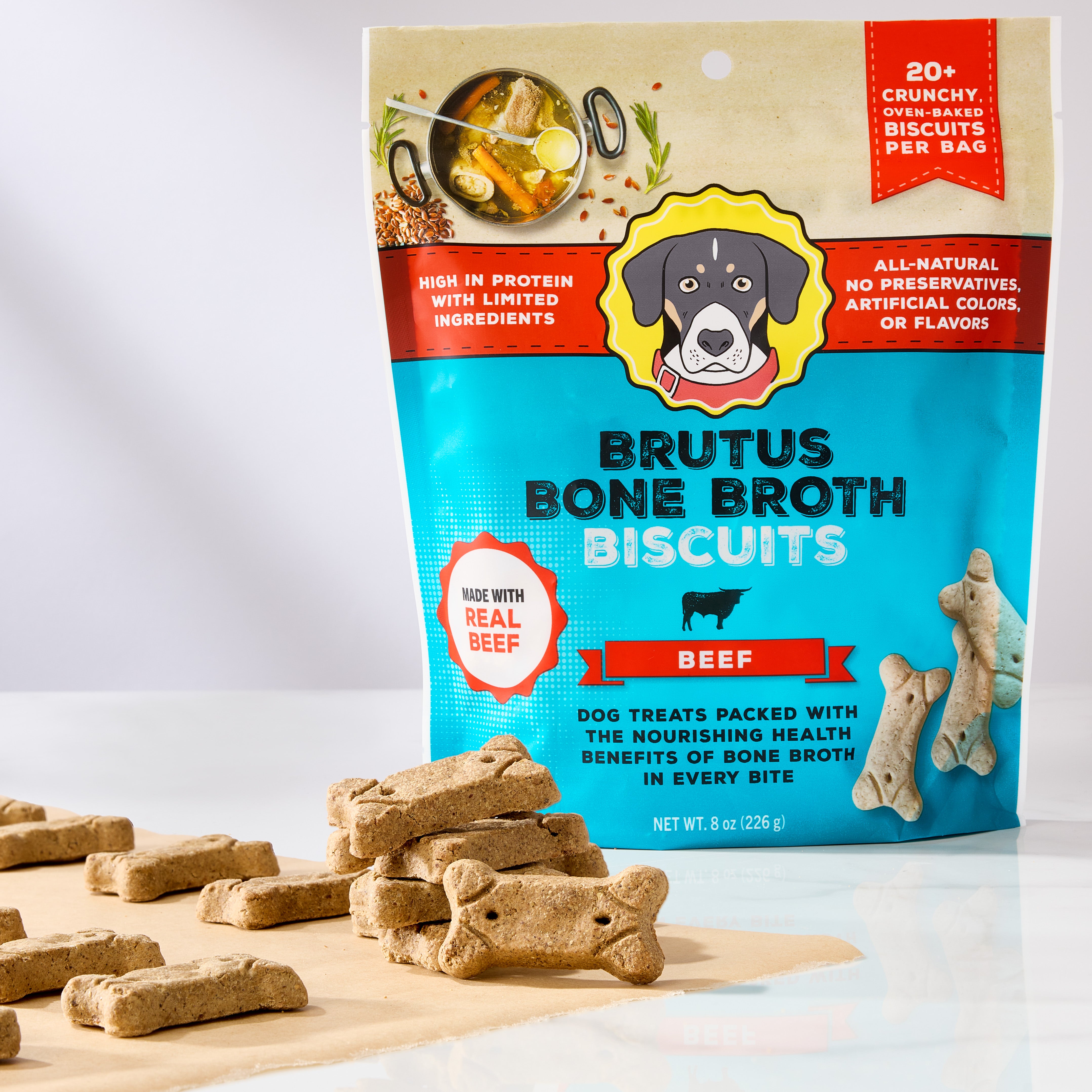 Brutus Broth Biscuits Beef New Formula All Natural Dog Treats 6 Pack