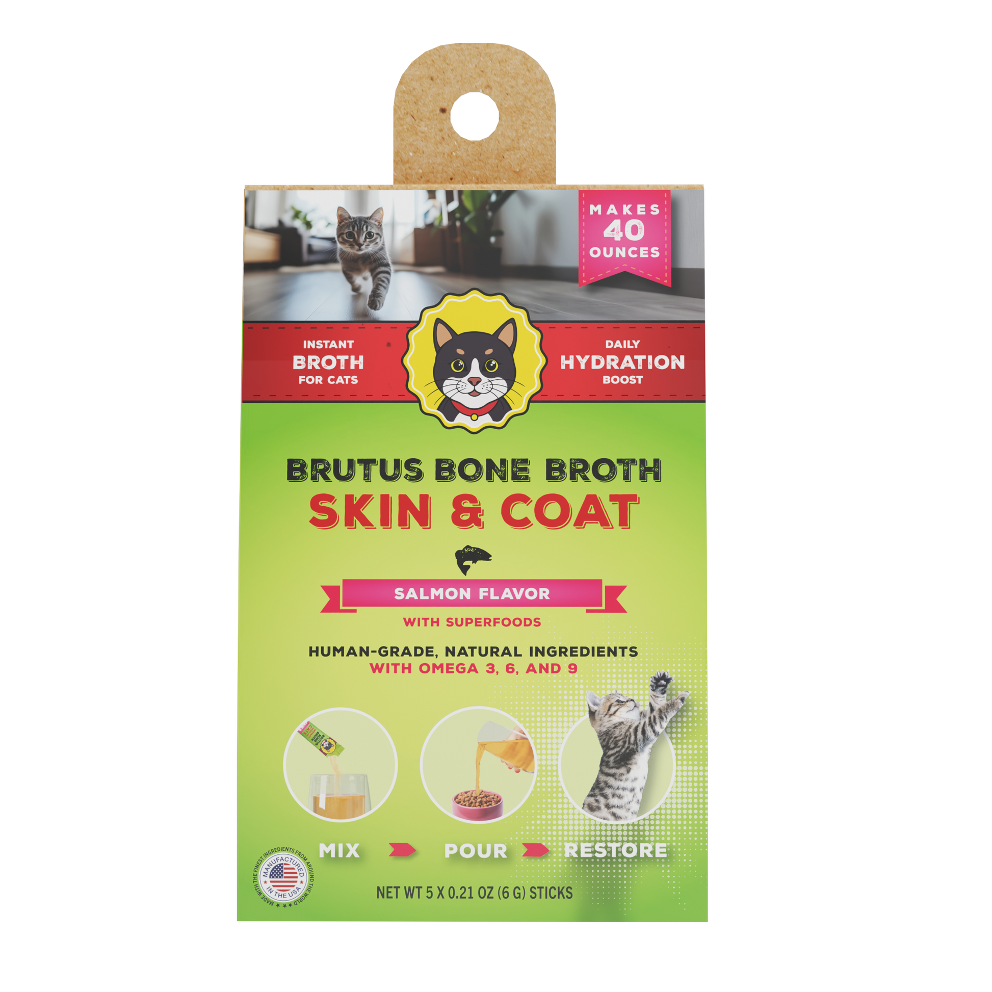 Brutus Broth Skin & Coat Salmon Flavored Broth Topper for Cats