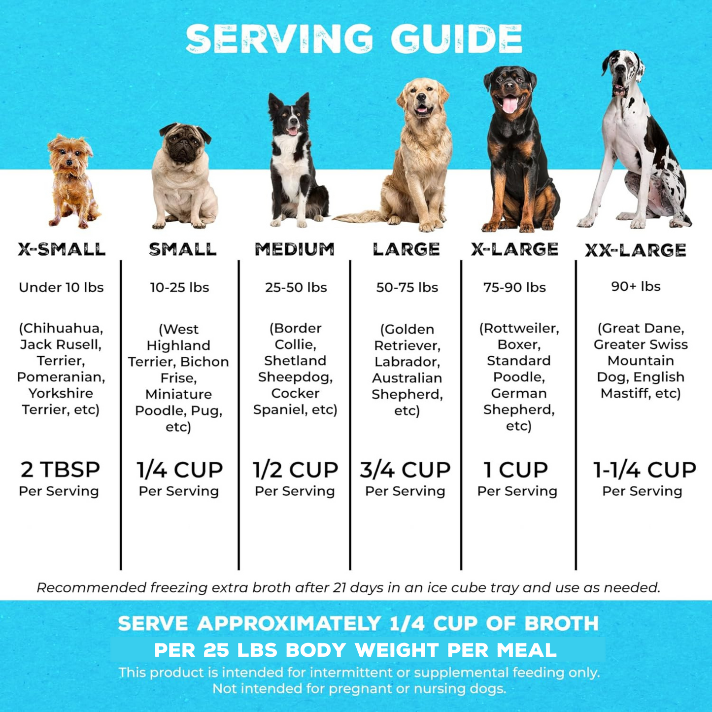 Beef Brutus Broth serving guide. See product description for full details.