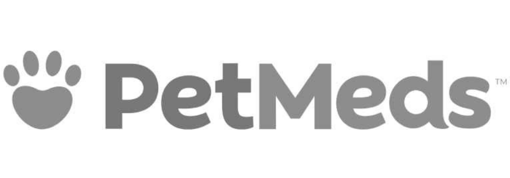 Gray logo of PetMeds with a paw icon on a white background