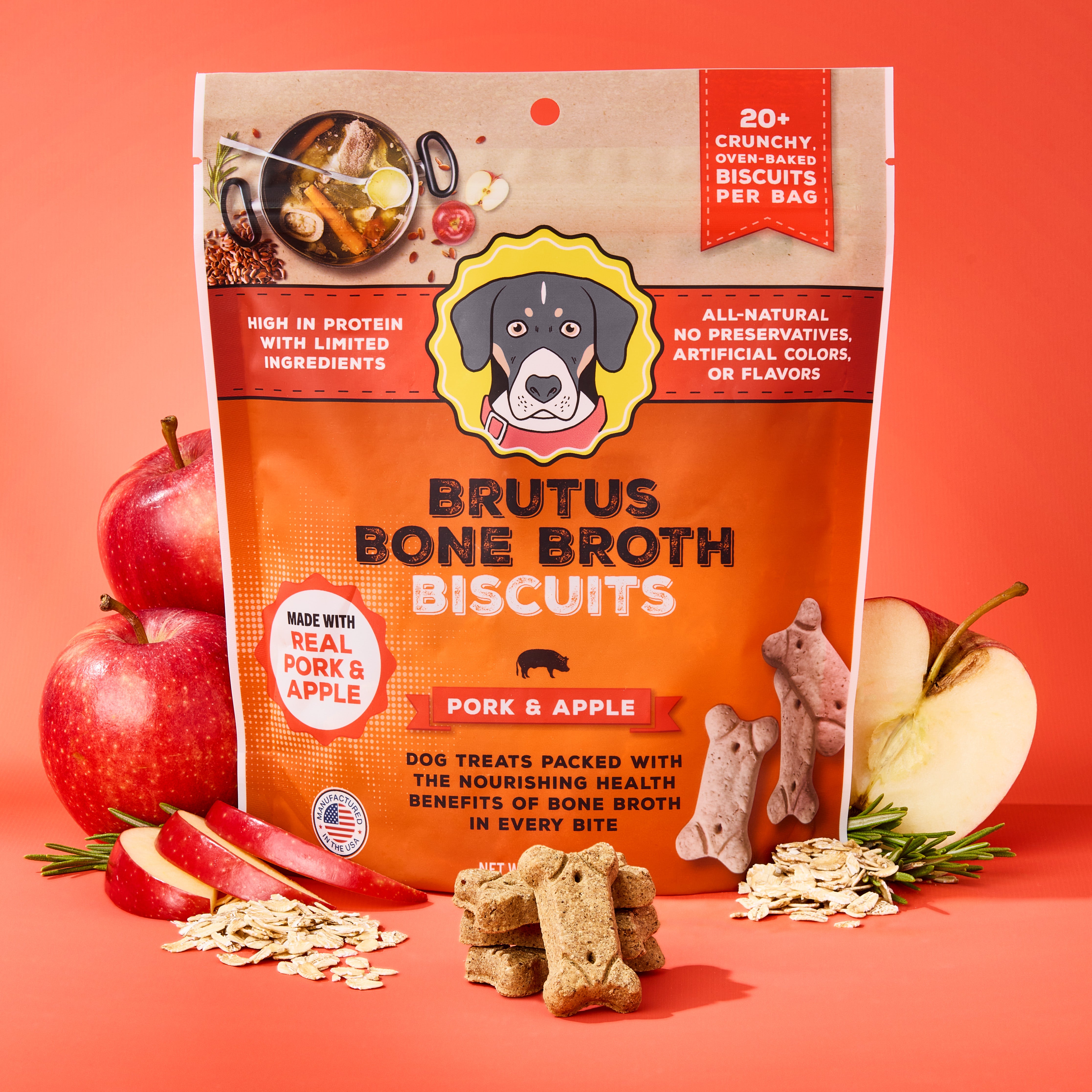 Brutus Broth Biscuits Pork New Formula All Natural Dog Treats 2 Pack