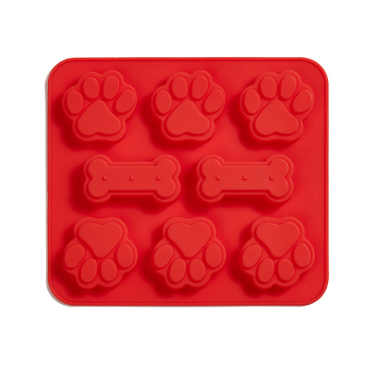 Red treat tray with bone and paw shapes