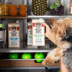 Taking a carton of Brutus Bone Broth out of the fridge