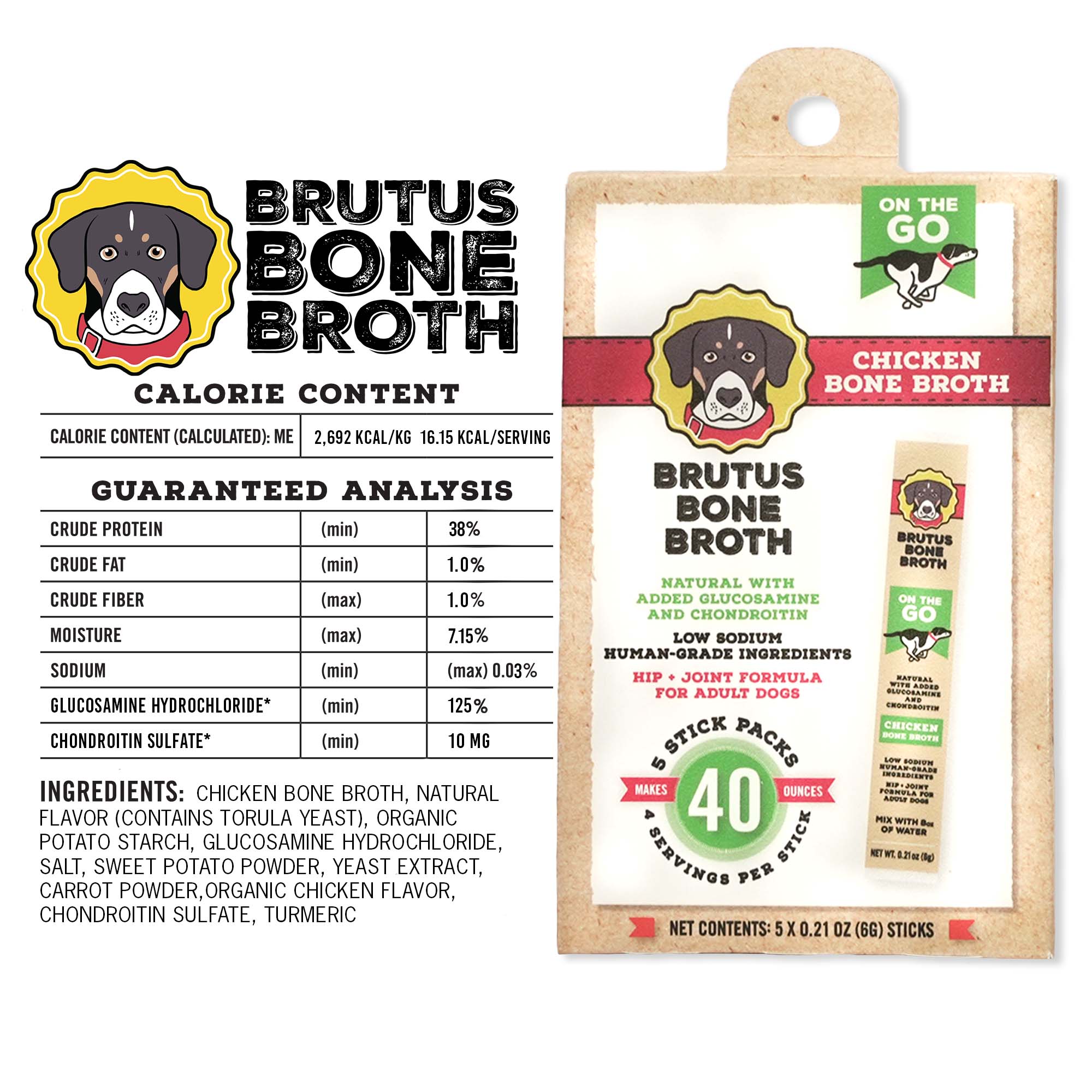 Brutus on the Go Chicken Convenient Daily and Travel size Bone Broth for Dogs BrutusBroth