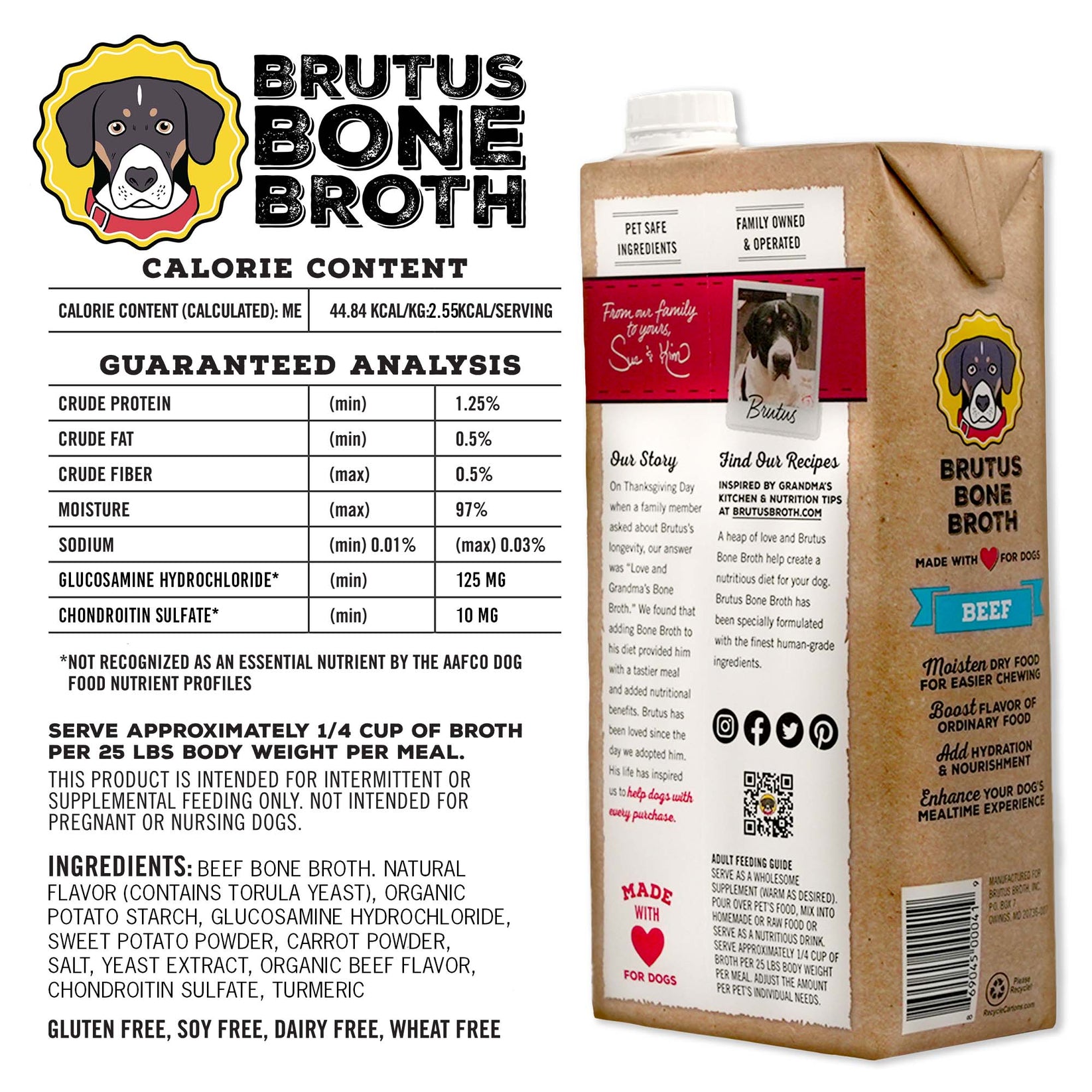 Brutus Bone Broth for Dogs Beef Dog Food Topper & Dog Food Gravy